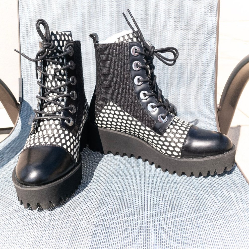Unique Multi-Textured Black and White Combat Boots